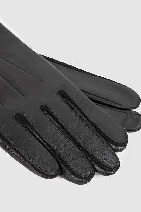 Перчатки из натуральной кожи и смесовой шерсти, цвет Черный