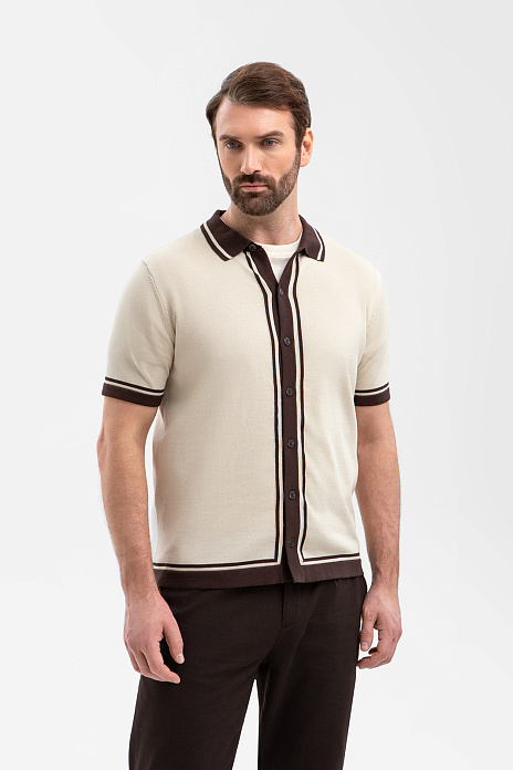 Кардиган с коротким рукавом из хлопка Пима, цвет Бежевый светлый