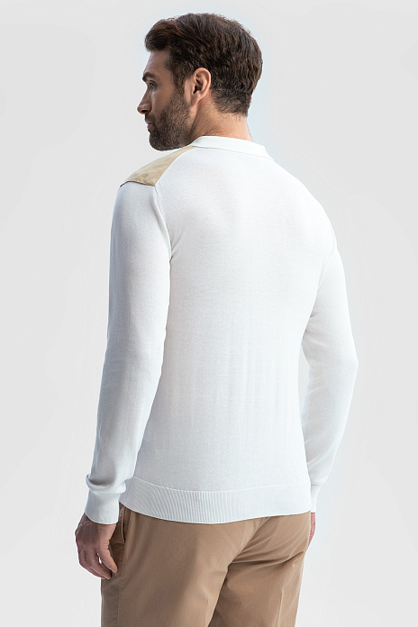 Поло из хлопка, шелка и льна с отделкой из алькантары, цвет Белый