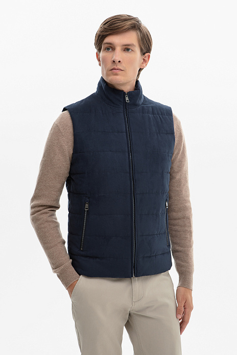 Жилет из алькантары утепленный стеганый демисезонный, цвет Синий темный