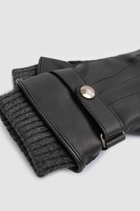 Перчатки из натуральной кожи для сенсорных экранов, цвет Черный