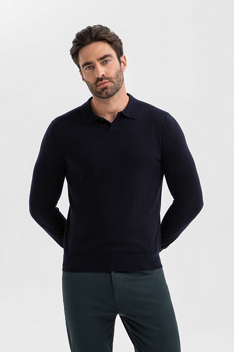 Джемпер поло из шерсти и кашемира, цвет Синий темный