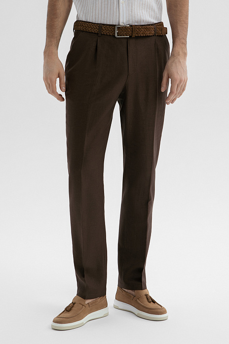 Брюки изо льна и хлопка, цвет Коричневый