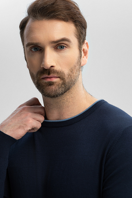 Джемпер из хлопка и льна, цвет Синий темный