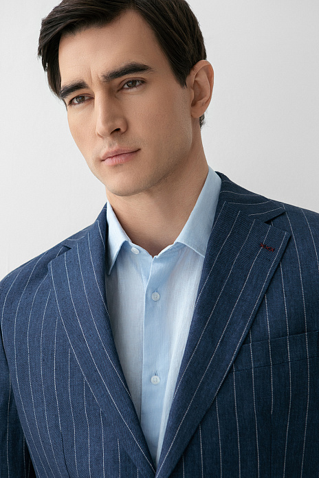 Пиджак изо льна в полоску, лимитированная коллекция, цвет Синий темный