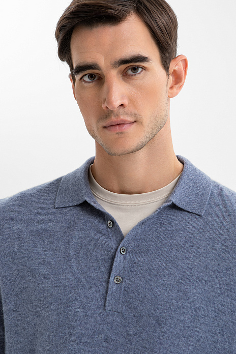 Джемпер поло из кашемира, лимитированная коллекция, цвет Голубой темный