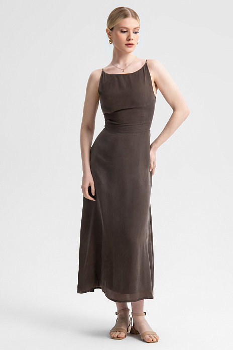 Платье-миди из купро, цвет Коричневый