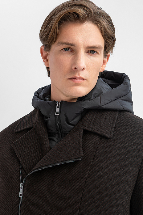 Пальто из смесовой шерсти с манишкой и утеплителем, цвет Коричневый