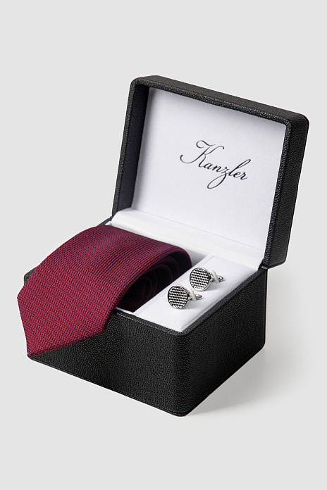 Подарочный набор (галстук+запонки), цвет Бордовый