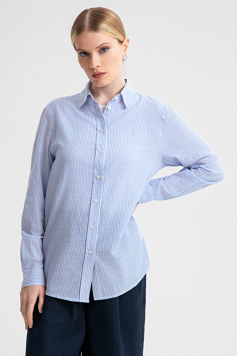 Рубашка из хлопка в полоску, цвет Голубой