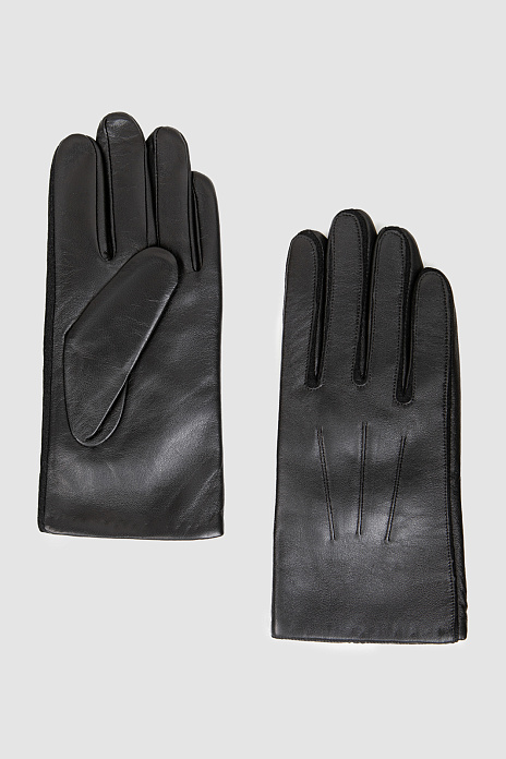 Перчатки из натуральной кожи и смесовой шерсти, цвет Черный