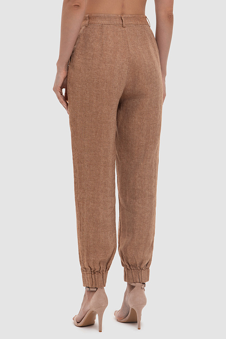 Брюки изо льна коричневого цвета, цвет Коричневый светлый