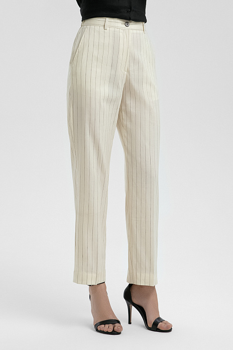 Брюки из шерсти, льна и шелка, цвет Молочный